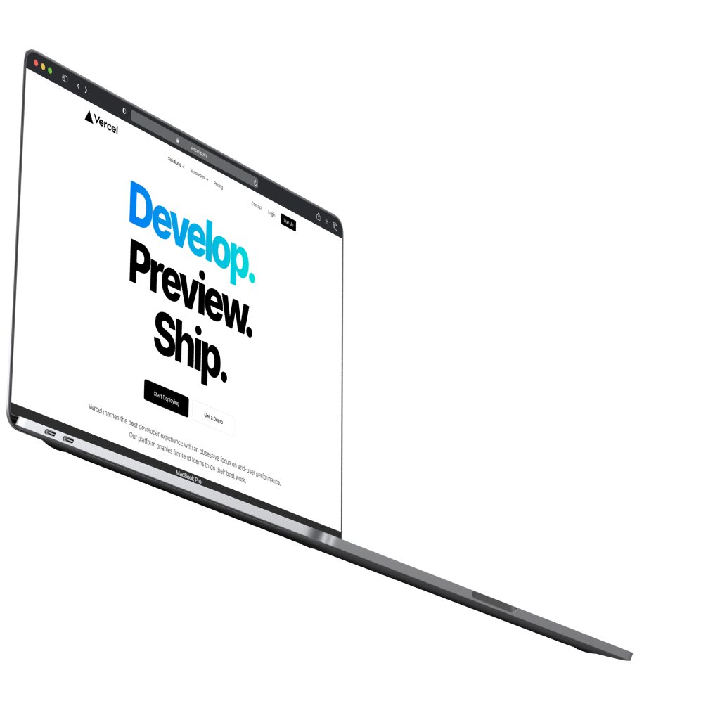 A Laptop computer displaying a VERCEL's homepage